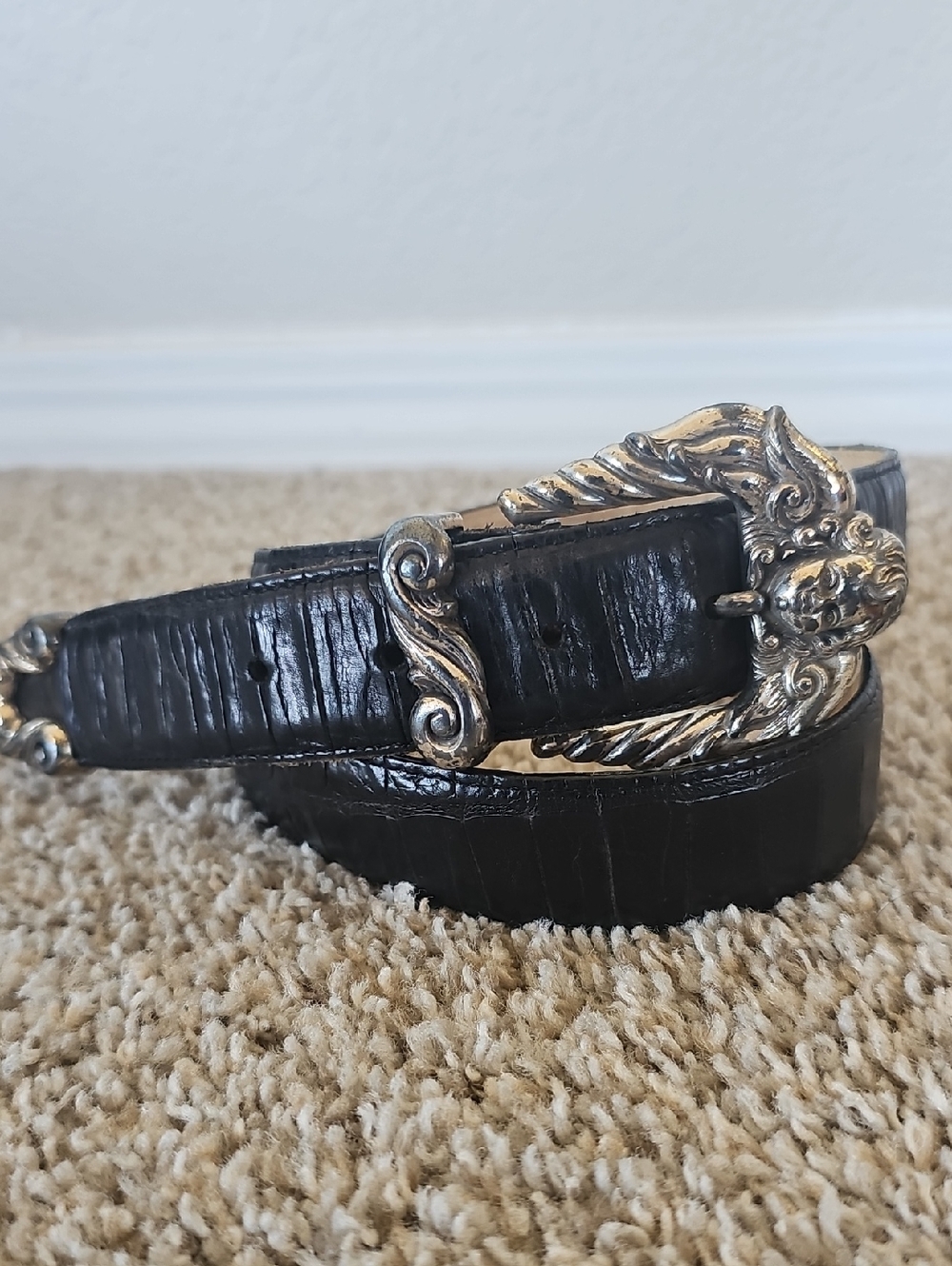 Vintage Brighton 90's Black Leather Belt with Angel Decorative Buckle